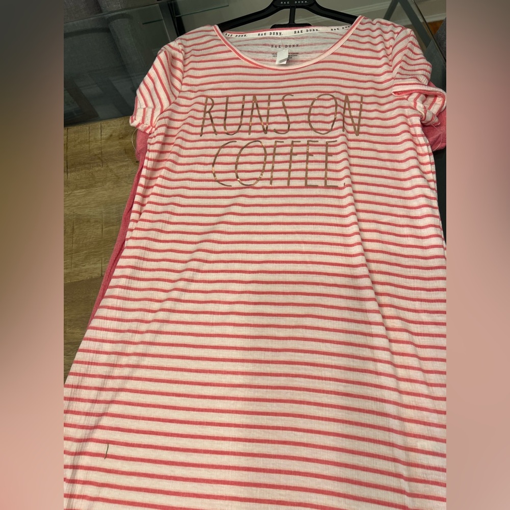 2 Rae Dunn Striped Pink and White lounge pajama dress